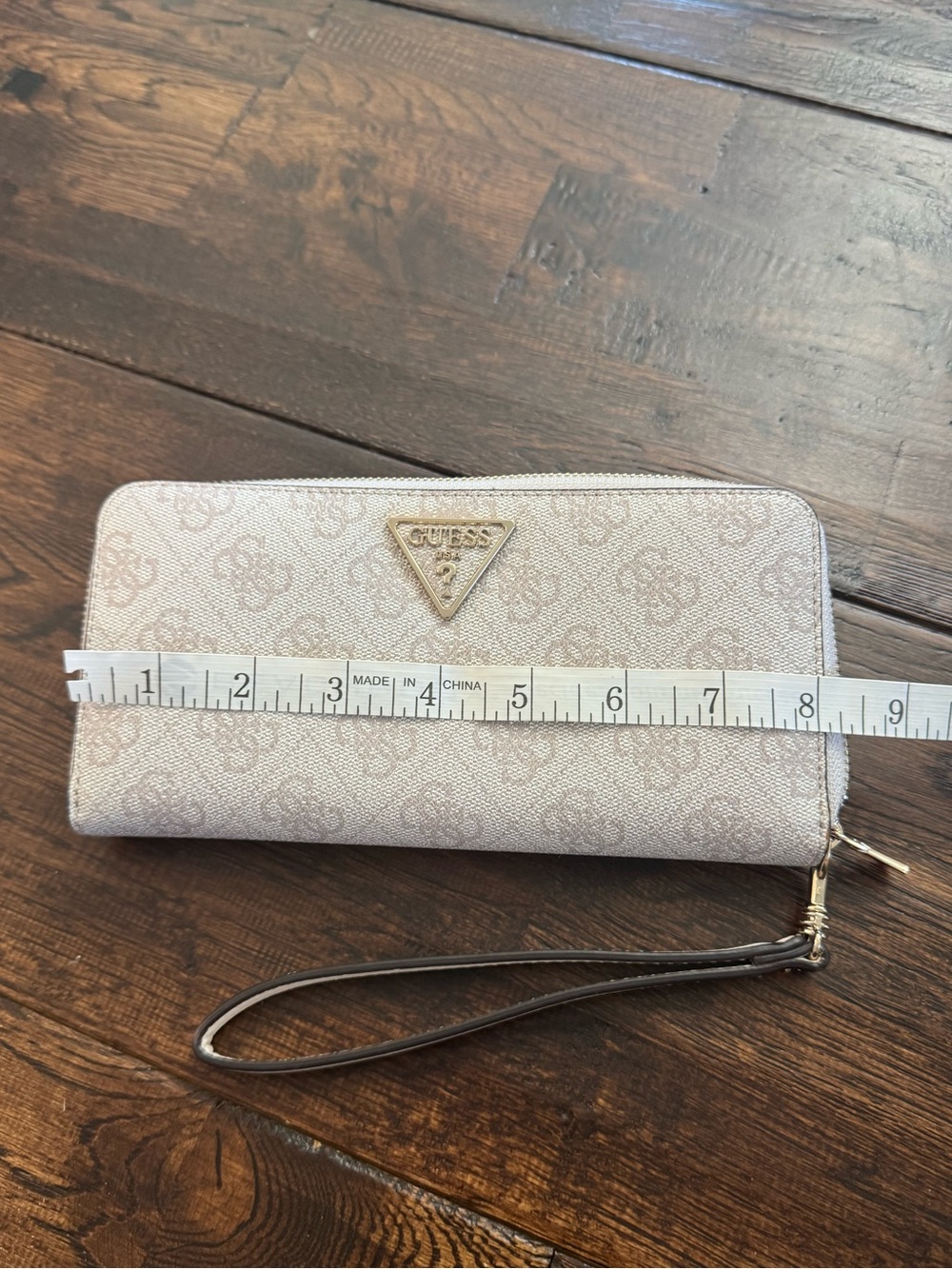 Guess Beige Monogram Zip-Around Wristlet Wallet with Gold Logo - Picture 5 of 16